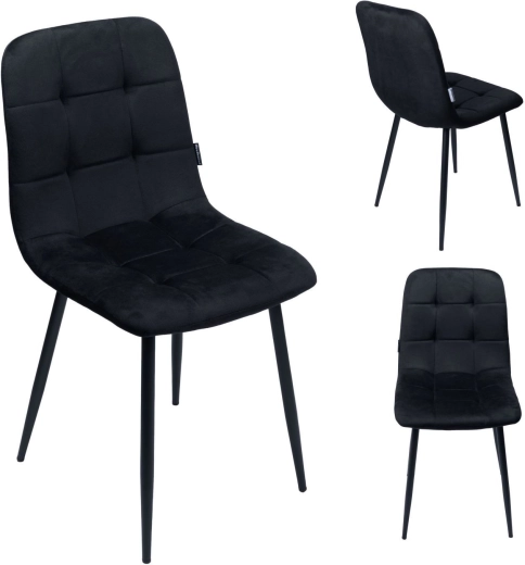 Black velvet upholstered dining chair in loft style - 1 piece