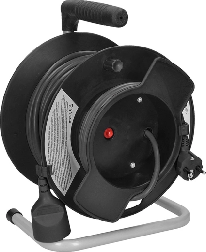 Solight extension cable on reel 25 m, 1 socket, black - 1 piece