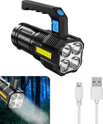 Rechargeable LED search flashlight with side COB light, waterproof and powerful