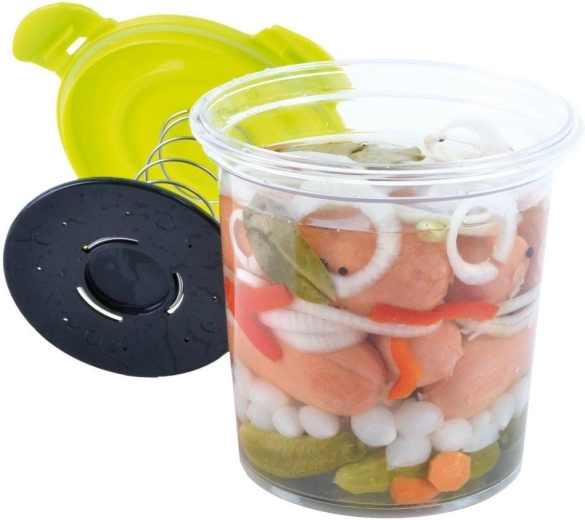 Spring press for perfectly submerged marinade