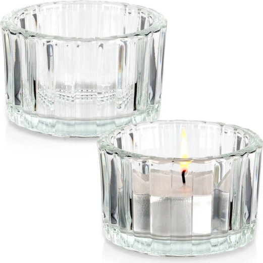 Glass tealight holders 5.7 cm, set of 2