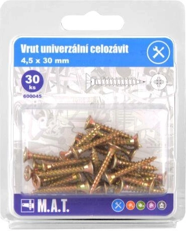 Универсални винтове с пълна резба 4,5 × 30 mm, поцинковани, 30 бр.