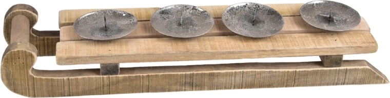 Wooden Advent candle holder in the shape of a sleigh, brown, 43 × 12 × 8 cm