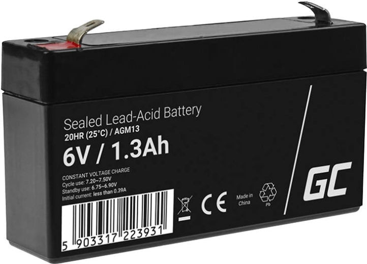 Maintenance-free battery AGM VRLA Green Cell AGM13 6V 1.3Ah (for security system, cash register, toy)