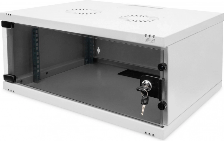 Wall-mounted 19" network cabinet 4U DIGITUS, 241 × 540 × 400 mm, glass door, gray, unassembled
