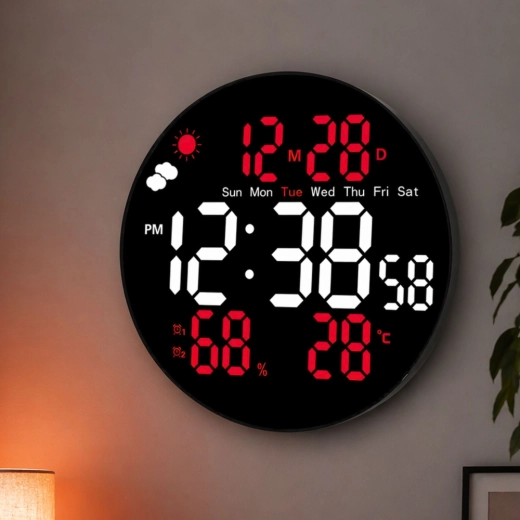 Temperature, humidity, date and day of the week in one place