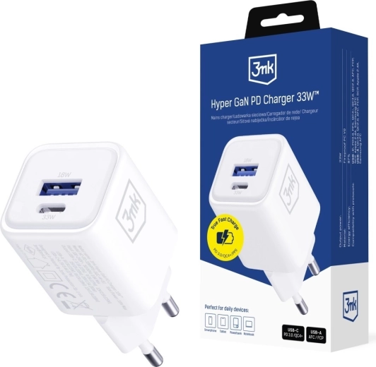 3mk Hyper Charger PD 33W GaN white wall charger