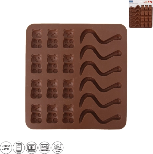 Silicone mold for gummies and jelly treats – 18 shapes, brown