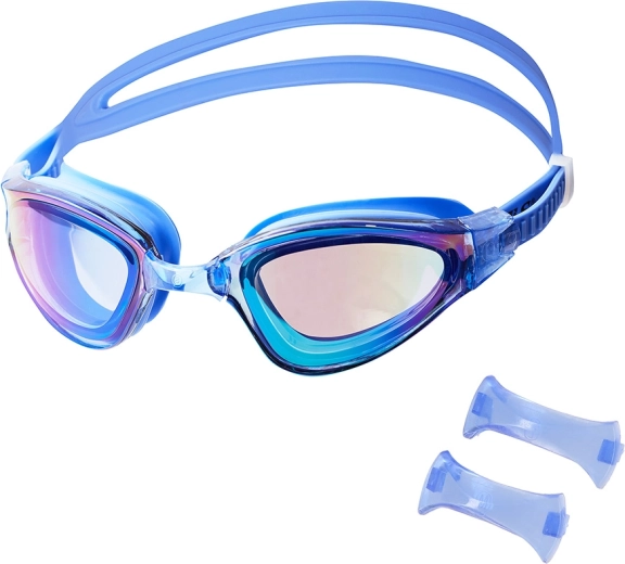 NILS Aqua Swimming Goggles blue with rainbow mirror coating