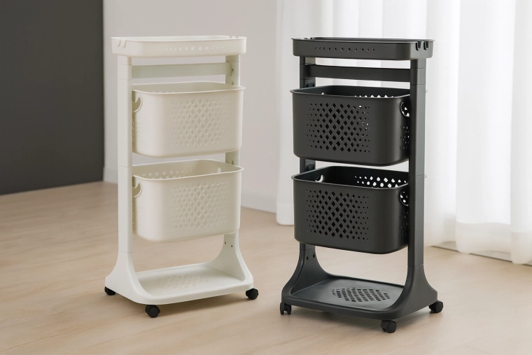 Plastic Shelving Unit with Two Baskets on Wheels