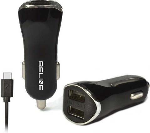 Car charger 2× USB + USB‑C 2.1 A black