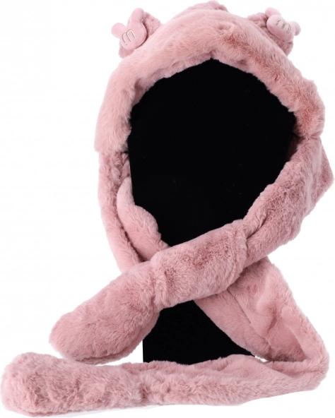 Kids' plush 3-in-1 hat with scarf and gloves – Pink