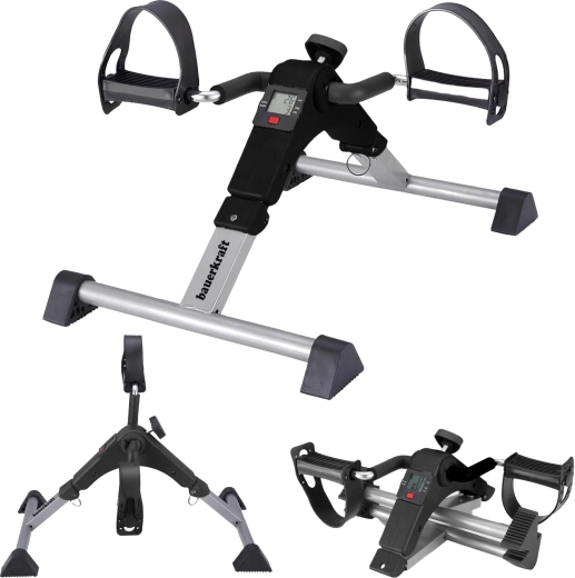 Foldable rehabilitation pedal exerciser rotor 2-in-1 with LCD display, black