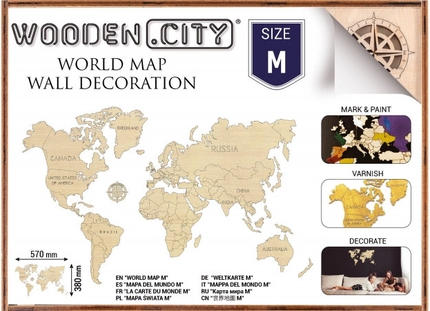 Дървена карта на света M 57 × 38 см WOODEN CITY