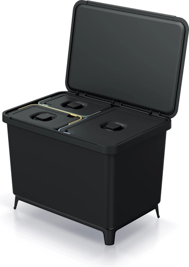Кош за разделно събиране на отпадъци SYSTEMA 23 + 2×10 л, черен, рециклирана пластмаса