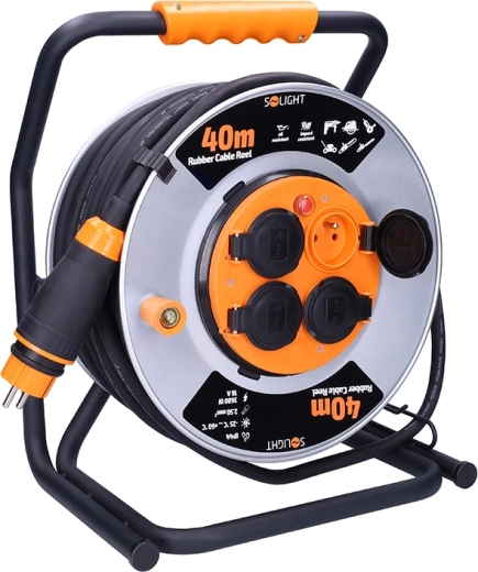 Solight extension cable on a metal reel 40 m, 4 sockets, H07RN-F 3G2.5, IP44