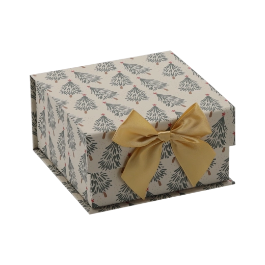 Festive gift box with a gold bow