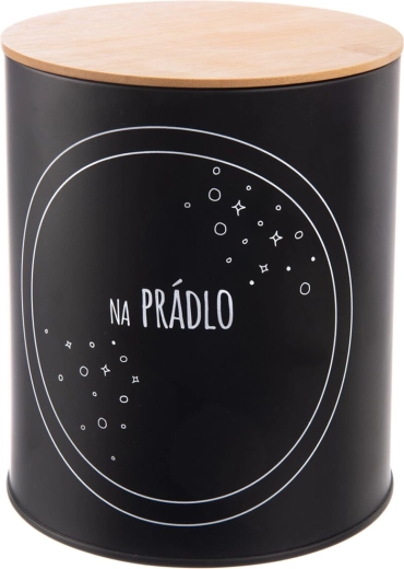 Metal laundry storage tin with bamboo lid, black 3.3 l