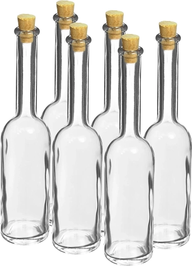 Glass bottle 100 ml with cork stopper, set of 6 pcs