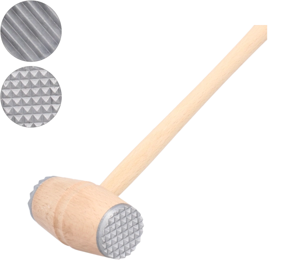 Wooden meat tenderizer with metal heads, 29 cm