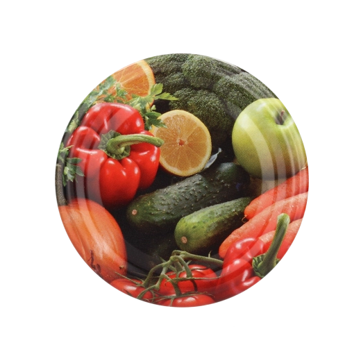 Metal twist-off canning lids 82 mm with vegetable motif, 6 lugs