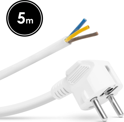 Монтажен електрически контакт с кабел 5 m, 3 × 1,5 mm², бял