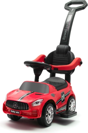 Детско возило за оттласкване със звуци и водеща дръжка BABY MIX Racer, червено