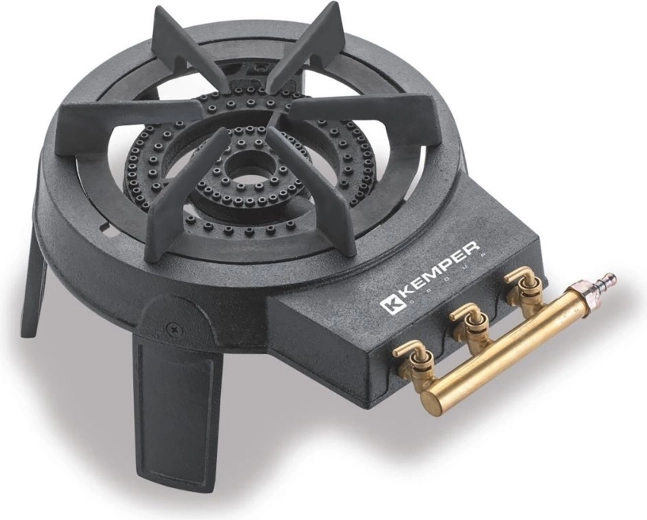 Single-burner LPG gas stove with a cast-iron burner and piezo ignition