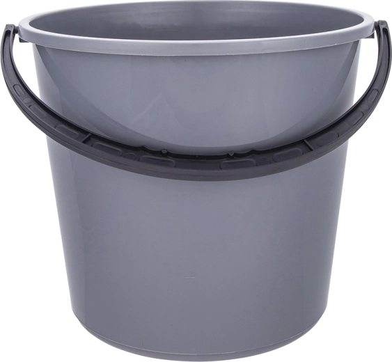 Plastic bucket with plastic handle, 10 L, grey