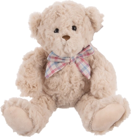 Beige Plush Teddy Bear with Bow, 20 cm