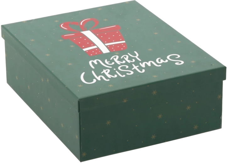 Коледна подаръчна кутия зелена с надпис "Merry Christmas" 27 × 21 × 8,5 см - 1 брой