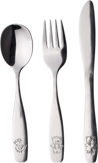 Children's cutlery ANIMALS in polished steel, set of 3 pcs