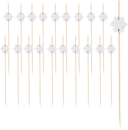Bamboo party picks with snowflake 12 cm, 20 pcs