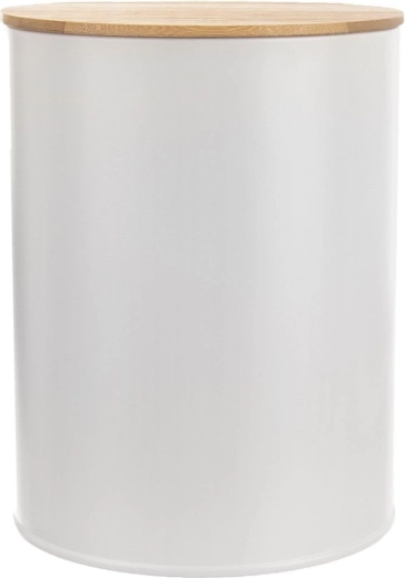 Kitchen food storage canister made of white metal with bamboo lid 2.3 l