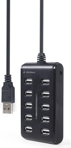 USB 2.0 hub with 10 ports, black