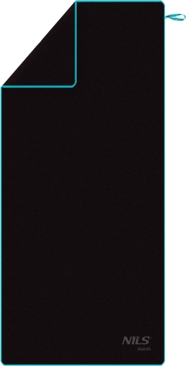 Fast-drying microfiber towel NILS aqua, black/blue, 200 × 90 cm