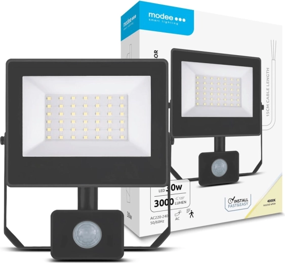 LED прожектор със сензор 30 W, неутрална бяла 4000 K, 3000 lm – Modee A3-series