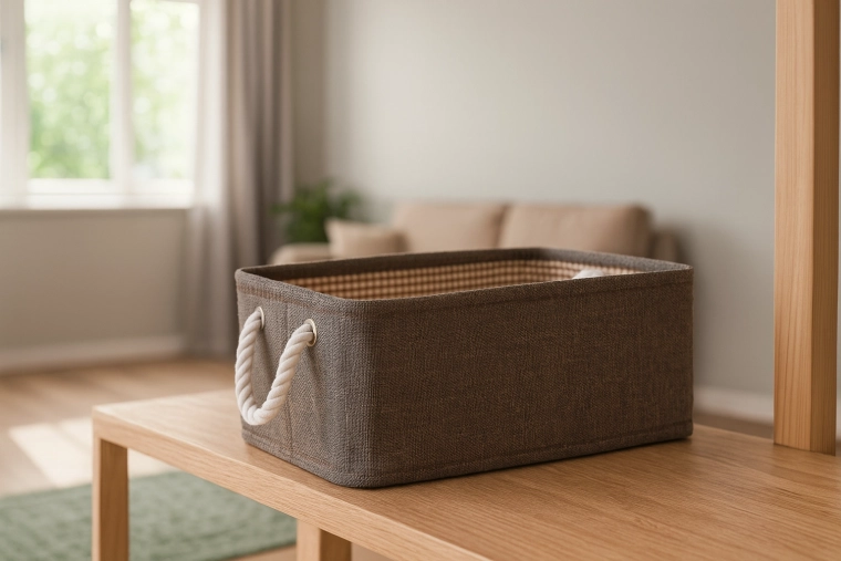 Textile storage basket with rope handles 30 × 40 × 18 cm brown
