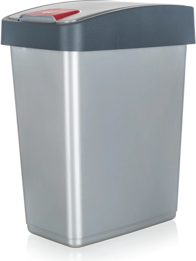 Flip-top trash can 25 L, rectangular, plastic, silver/gray
