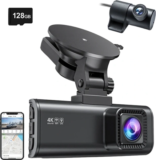 Автомобилна камера REDTIGER F7NP Wi‑Fi 4K + 1080p с карта 128 GB