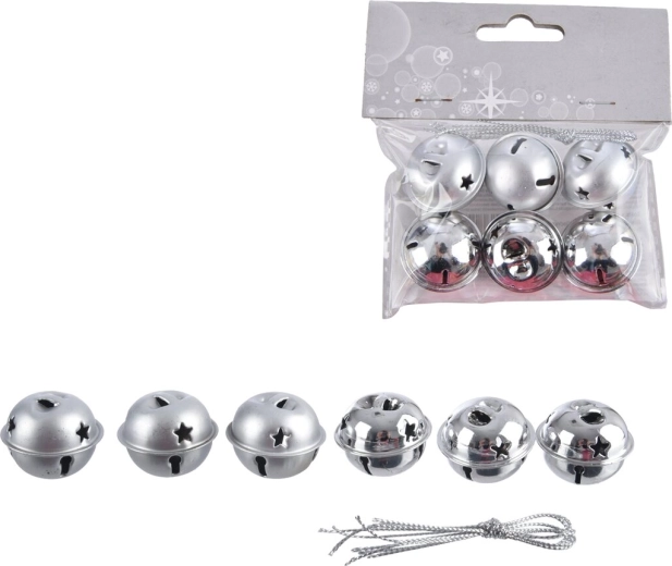 Metal hanging jingle bell in silver (6 pcs)