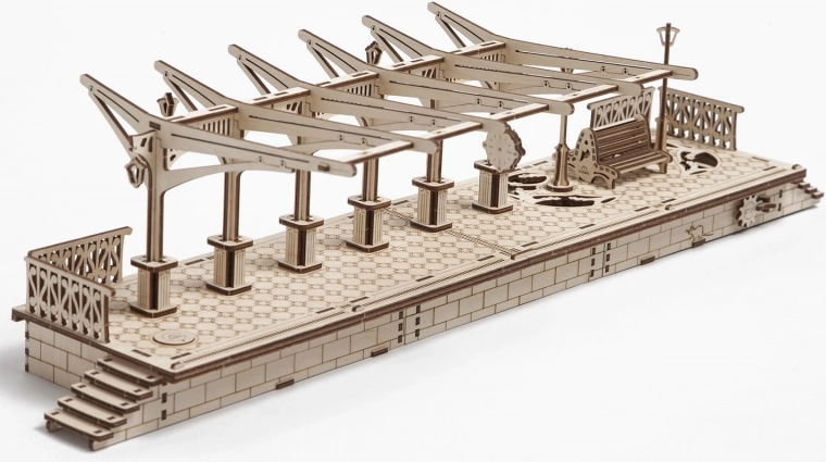 UGEARS wooden mechanical 3D puzzle railway station (196 pieces)