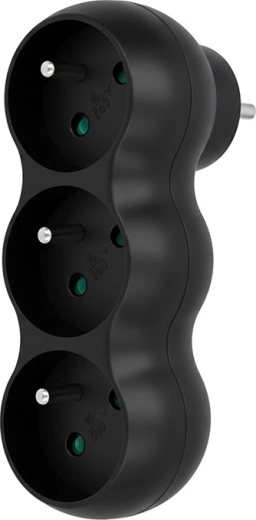Solight multi-socket adapter with support, 3 sockets, matte black