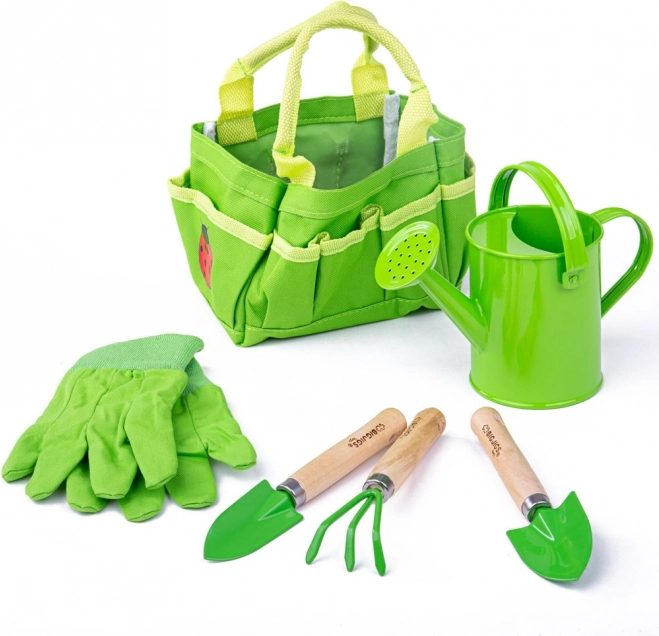 Детски градинарски комплект в платнена чанта BIGJIGS TOYS – зелен