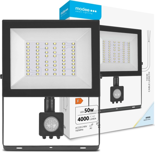 LED прожектор със сензор за движение 50 W, 4000 lm, 6000 K, 120°, MODEE E‑series