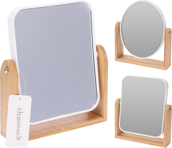 Cosmetic bathroom mirror with stand 18 × 21 cm, glass and bamboo