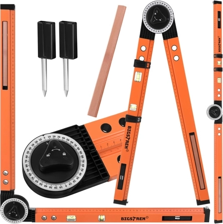 Adjustable 3‑in‑1 BIGSTREN Carpenter’s Bevel with Levels and 500 mm Ruler