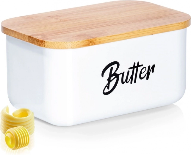 White steel butter dish with bamboo lid Vilde