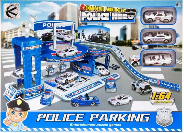 Police parking garage with 3 cars