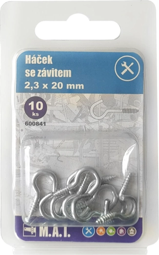 Zinc screw hook 40 × 2.8 mm, pack of 10